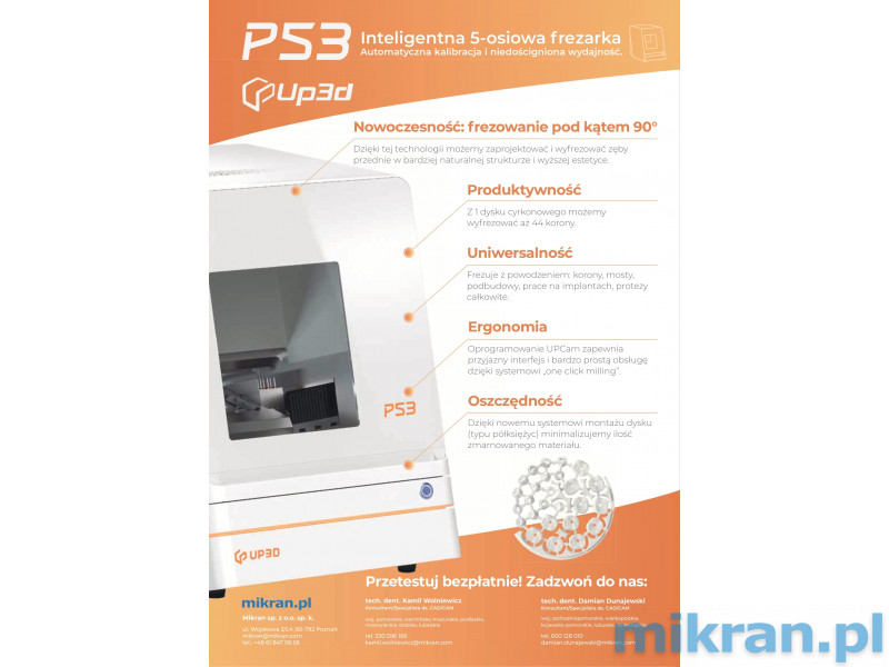 P53 Up3D zirkonia freesmachine - test het gratis - bel onze vertegenwoordiger!