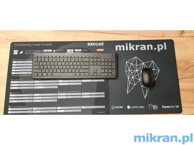 Professionele bureauonderlegger mikran.pl 90x40cm Exocad Hotkeys